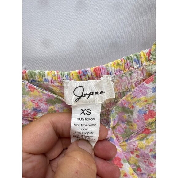 Japna XS Floral Smocked Crop Top Ditsy Sleeveless Pink Cream Boho Cottagecore - Picture 3 of 5